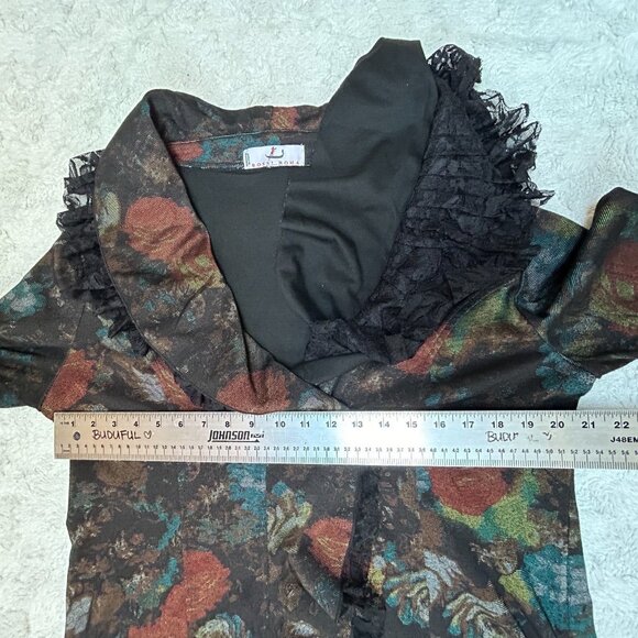 Italian Rossi Roma Womens Floral Lace Ruffle Trim Coat Jacket Black Silk Blend - Picture 5 of 9